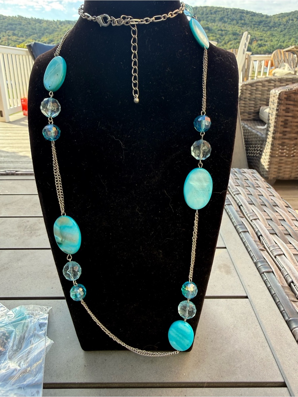 Blue Bead and Shell-Style Long Necklace - Elegant Women’s Jewelry